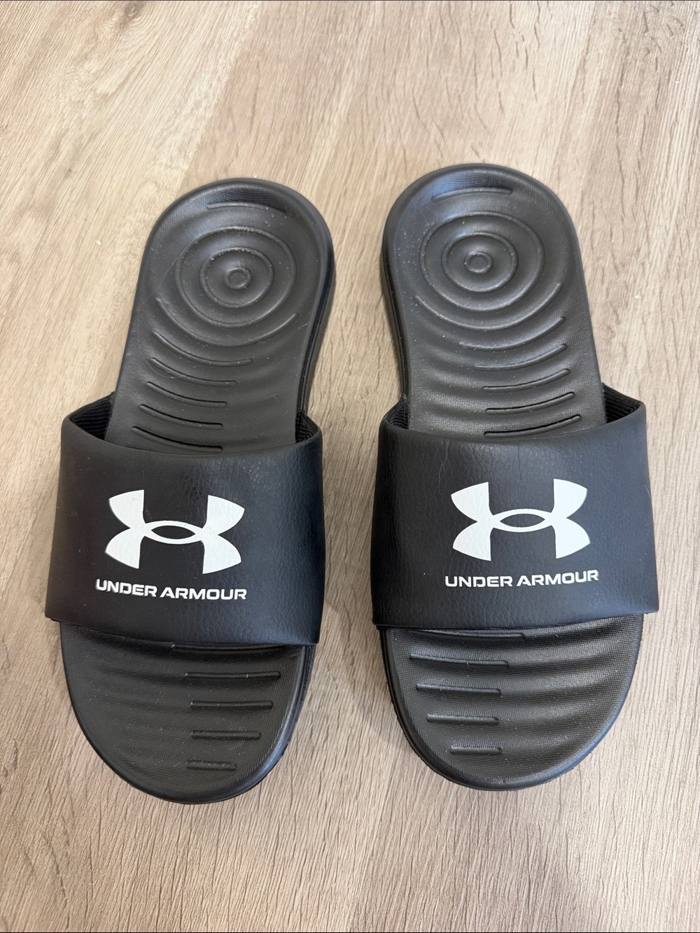 Under Armour Black Slides with White Logo